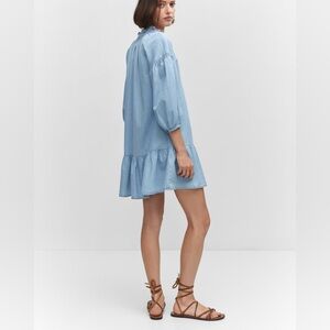 MANGO Mini Dress Womens Size‎ 2 Blue 3/4 Sleeve Cotton Bohemian